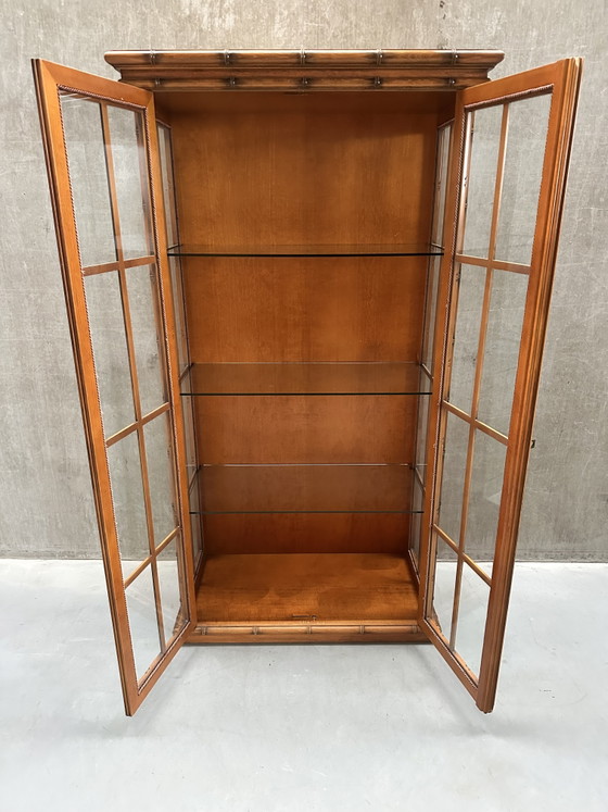 Vintage display cabinet with faux bamboo details 80s, Glass, Wood, Brown (photo 3 of 7)