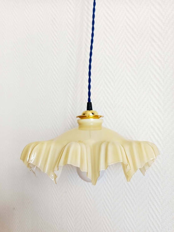 Image 1 of Art Deco draped yellow glass pendant light