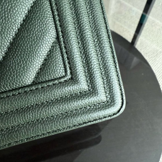 Image 1 of Chanel Boy Medium - Caviar 25CM Chevron Dark Green Ruthenium Silver Hardware Series 26