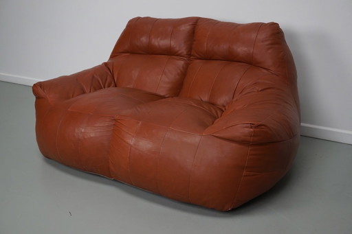 Vintage patchwork leather 2-seater beanbag/sofa, in the style of De Sede