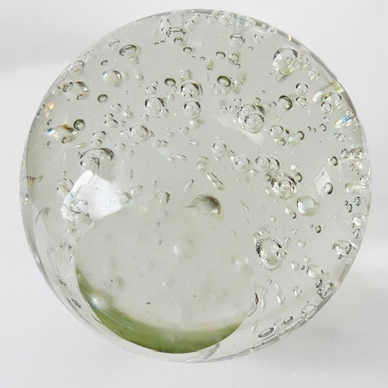 Image 1 of Fermacarte in vetro vintage con bolle di cristallo trasparenti controllate, 9,5 cm