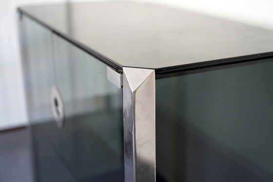 Image 1 of Mobiletto vintage in vetro e metallo cromato di Willy Rizzo per Mario Sabot. Italia, anni '70.