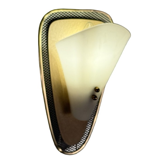 Image 1 of Atomic Age / Mid Century Modern - Lampada da comodino / da parete / applique - Ottone e rete