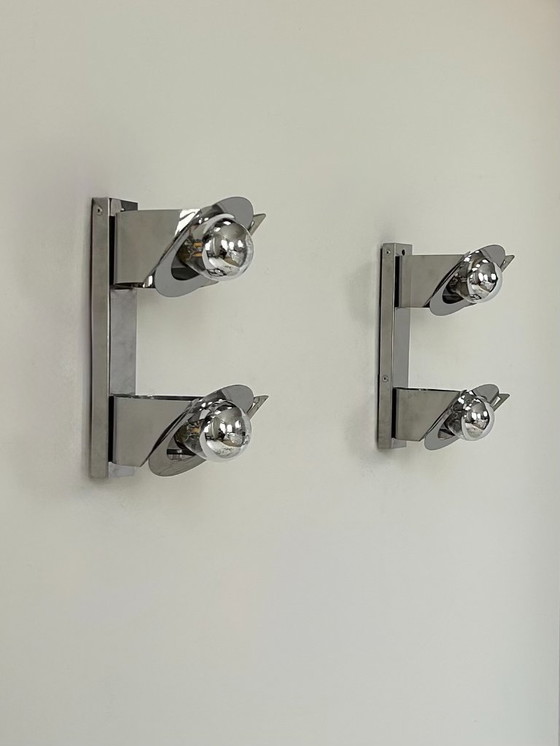 Image 1 of Coppia di applique vintage, metallo cromato, Francia, 1970