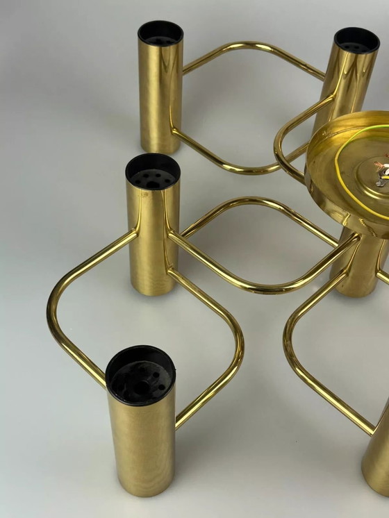 Image 1 of 60s 70s 9-lichts plafondlamp van Leola Leuchten Duitsland in messing