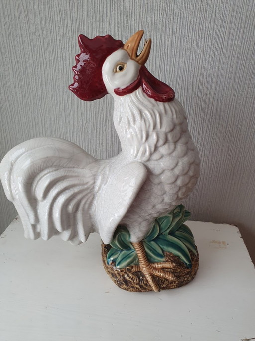 Großer Vintage-Keramikhahn – Craquelé-Glasur – 47 cm