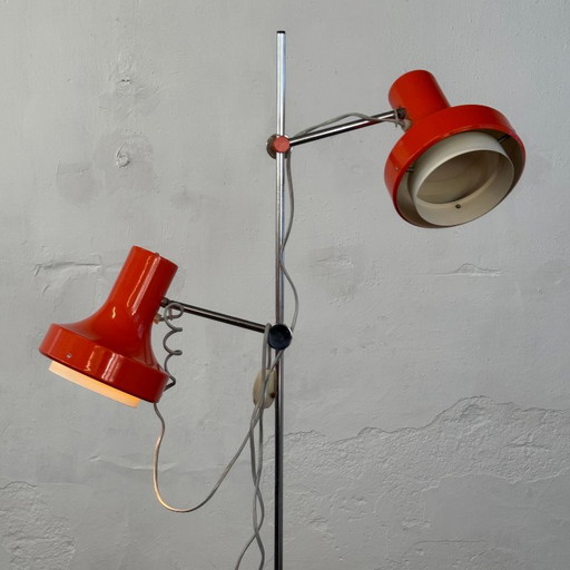 Josef Hurka Oranje Dubbelschalige Vloerlamp, jaren 60 – vloerlampen, Chrome (photo 2 of 10)