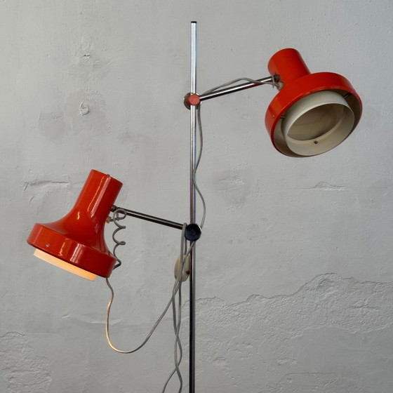 Josef Hurka Oranje Dubbelschalige Vloerlamp, jaren 60 – Vloerlampen, Chrome (photo 2 of 10)