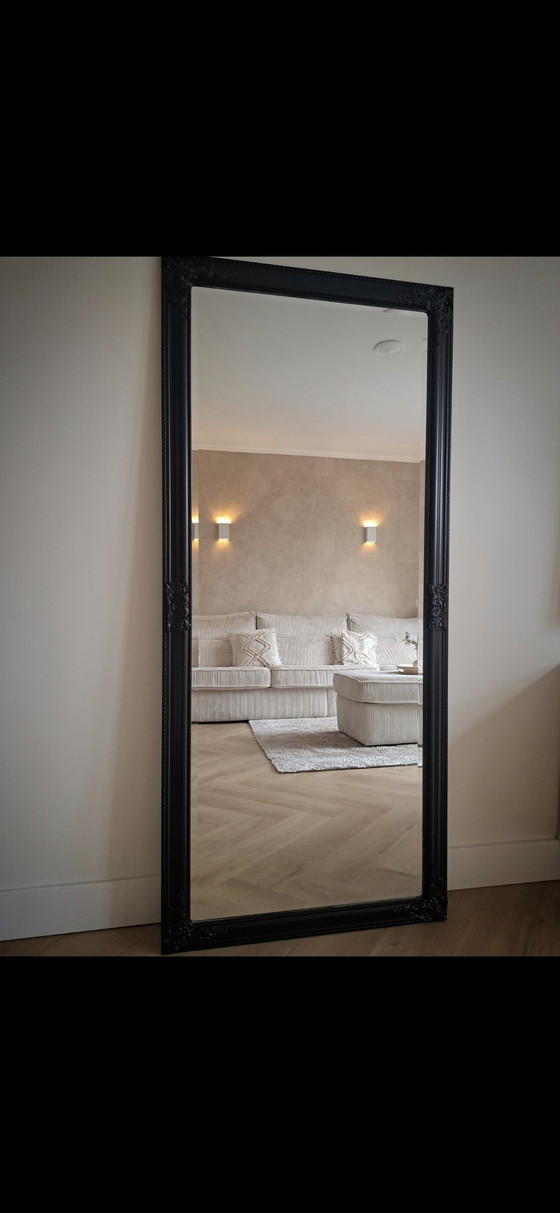 Image 1 of Large black hotel chic mirror with facet