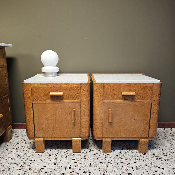 Image 1 of Ensemble de chambre Art Déco en érable moucheté et marbre