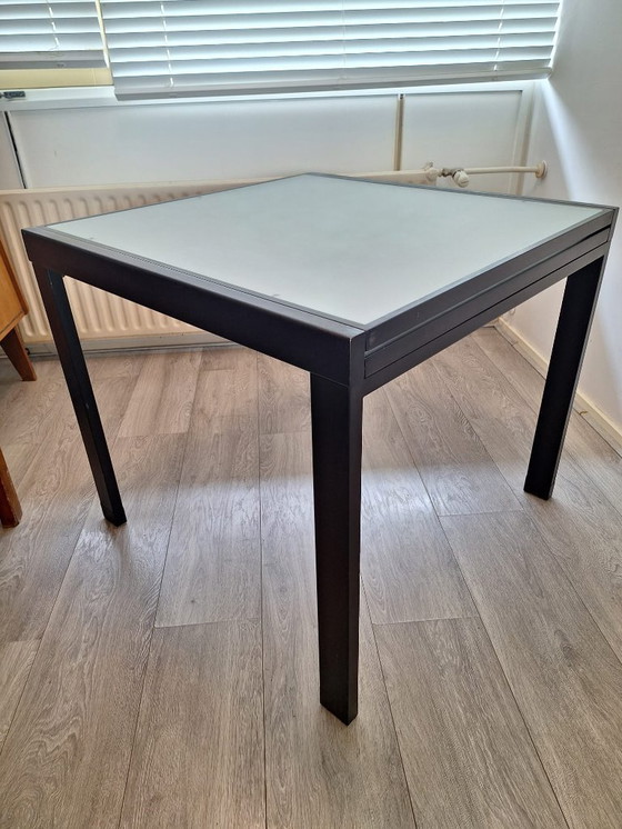 Image 1 of Italian metal glass table with extendable frosted glass top