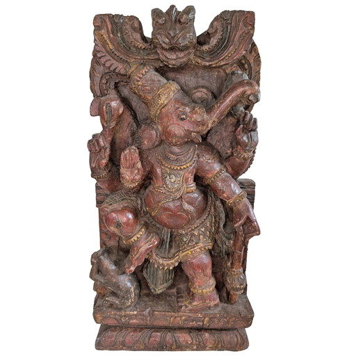 Antique Polychrome South Indian Temple Panel – Ganesha – circa 1820 – 49 cm