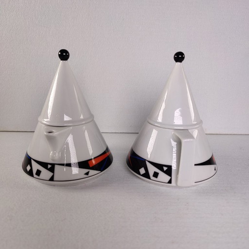 Tea for one | Theepot & suikerpot | J. Kronester | Bavaria | West Germany - Hoyng - Memphis Milano stijl | 80's