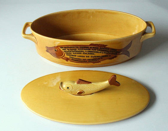 Image 1 of Grand plat de poisson Terrine de poisson avec recette - Céramique - Vintage