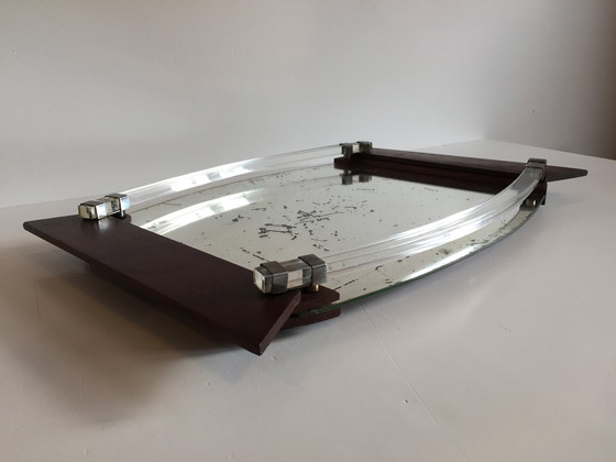 Image 1 of Specchio Art Déco e vassoio in legno Francia