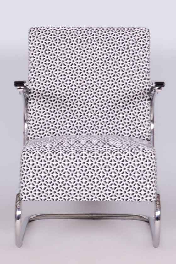 Restored Bauhaus Armchair, By W. Gispen For Mücke-Melder, Chrome, Czech, 1930s – W.H. Gispen, Metal, Textile (photo 5 of 12)