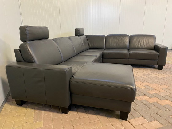 Image 1 of Schönes Echtes Leder Schwarzes U-förmiges Sofa