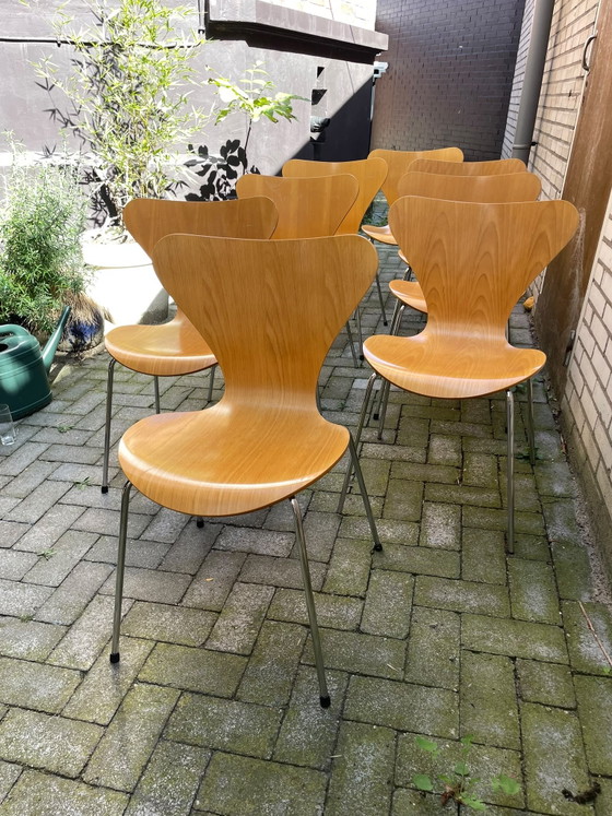 Set de 8x Series 7 “Vlinder Stoel” Fritz Hansen – Chaises de salle à manger, Chrome, Wood (photo 3 of 13)