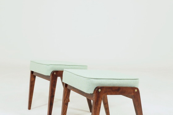 Image 1 of Mid century kids footrest stools pistachio green wool