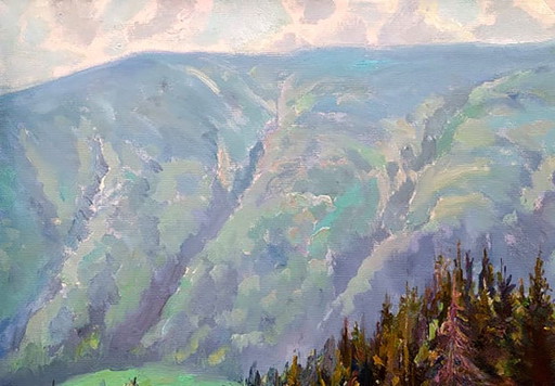 Original Oil Painting Landscape Nature Valley The Majesty of the Forest Mountain – schilderijen tekeningen (photo 2 of 5)