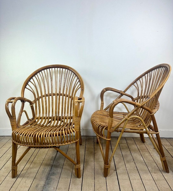 Vintage 1960 Rattan and Bamboo Armchairs (Pair) – Side chairs (photo 10 of 13)