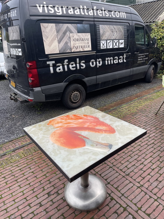 Image 1 of Tableau époxy unique imprimé flamant rose. 