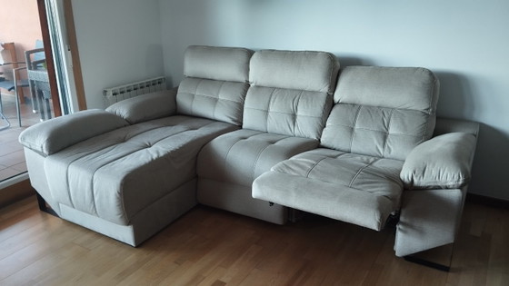 Reclining Sand-Colored Chaise longue Sofa – Textile, Metal (photo 2 of 5)