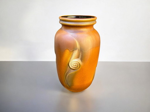 BAY model 720-45 - Large vintage floor vase, brown ceramic with relief pattern, 60s/70s