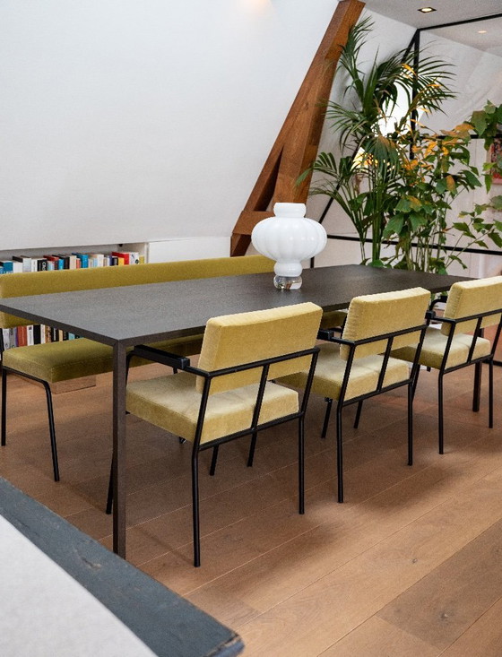 Image 1 of Fest Monday dining set: 3 chairs + bench (Royal Pistachio / black frame / armrest)