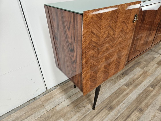 Image 1 of Mahogany-clad sideboard with glass top