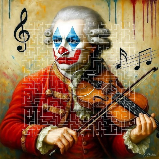 Acrylic painting on canvas "Clownish Mozart" / 80x80 cm
