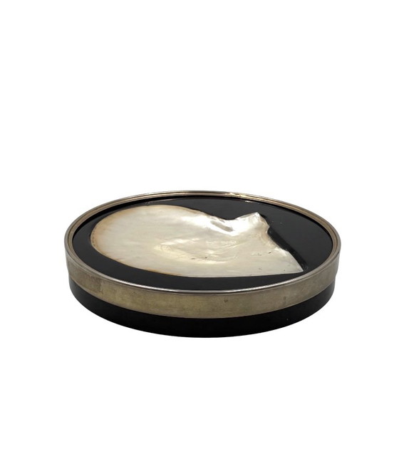 Hollywood regency shell vide poche, Italy 1970, Decorative Objects, Metal, Other, Black, Mid Century Modern (photo 4 of 13)