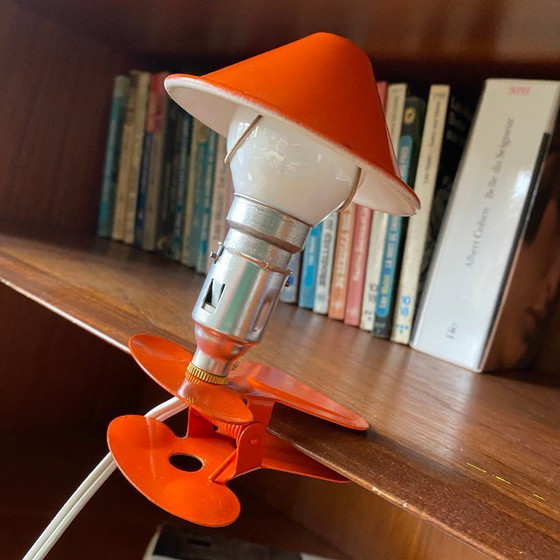Image 1 of Small orange metal mushroom clip-on lamp, vintage night light