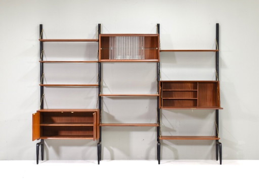 Louis Van Teeffelen Wandregal aus Teak und Messing für WEBE, Niederlande – um 1950 – wandrek, Wood