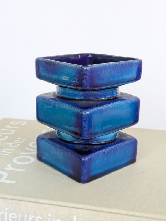 Cari Zalloni for Steuler Vase, Model 510, Space Age Ceramic Pillar, Cobalt & Turquoise (photo 16 of 16)