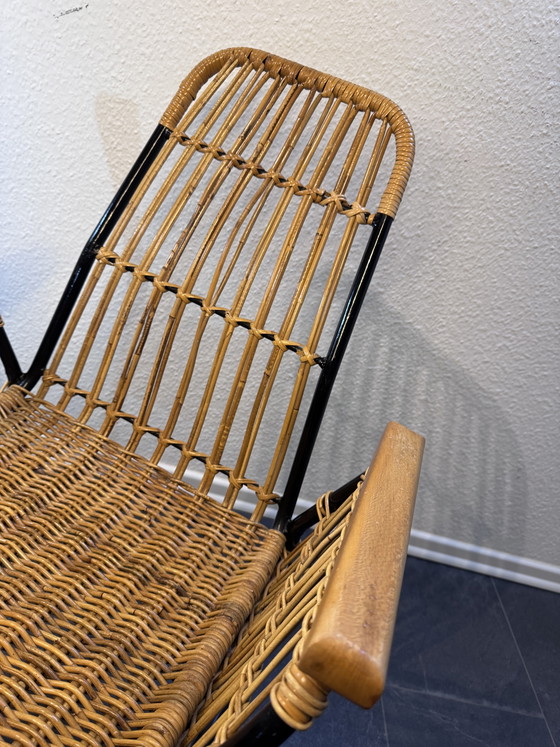 Rare Mid-Century Rattan Rocking Chair - Attributed to Alan Fuchs for ÚLUV, Czechoslovakia, 1960s – Metal (photo 12 of 13)
