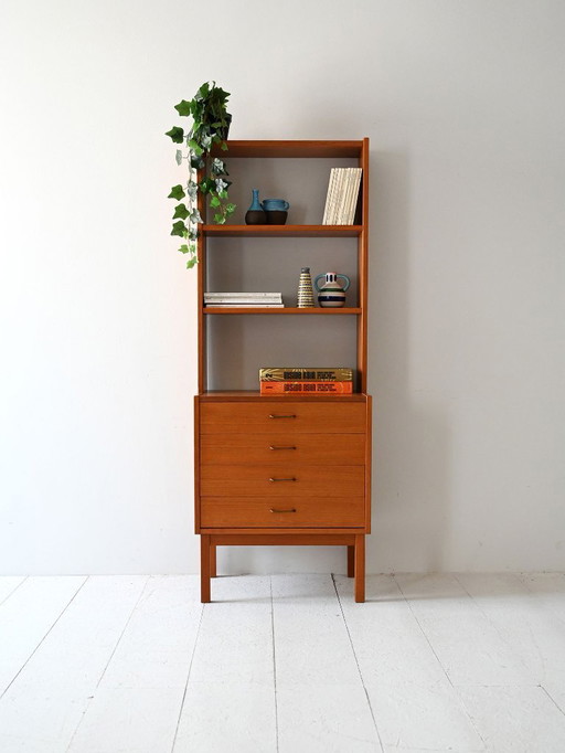 Bibliothèque scandinave en teck à tiroirs des années 1960