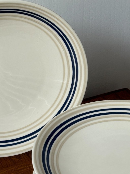 Juego de 9 platos a rayas azules y beige