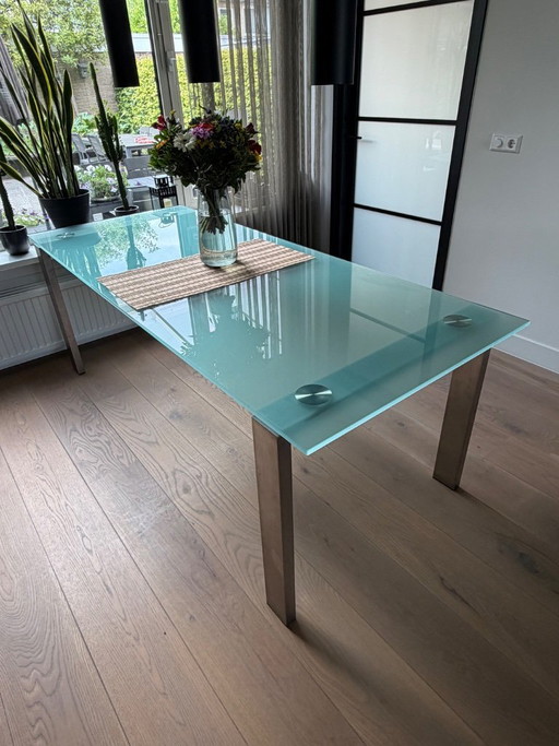 Glass Dining Table with Steel Legs – eettafels