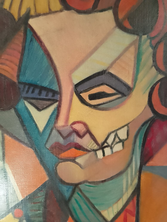 Image 1 of Neo-Cubist oil portrait on canvas, signed Calezis, Provençal school, Aubagne, Marseille, France, 1970