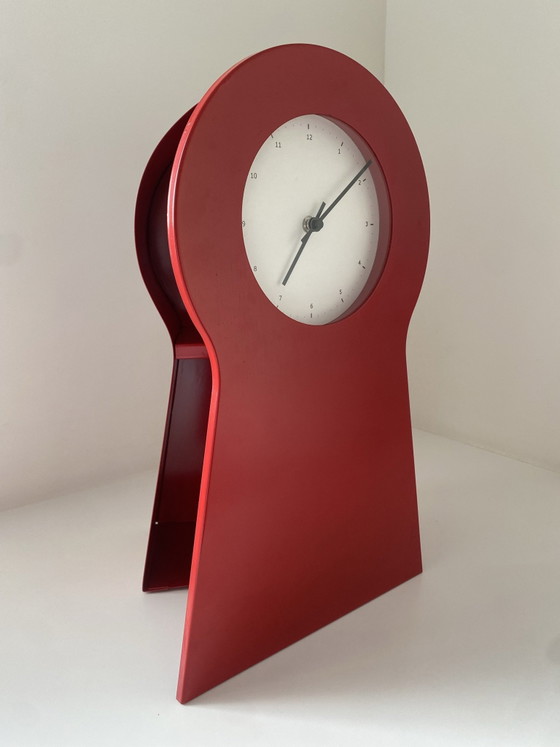 Vintage Keyhole Clock & Cabinet IKEA PS 1995 | Design: Thomas Eriksson | Red, Metal (photo 3 of 9)