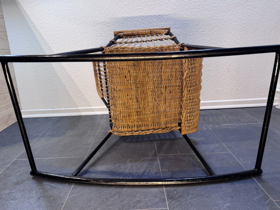 Rare Mid-Century Rattan Rocking Chair - Attributed to Alan Fuchs for ÚLUV, Czechoslovakia, 1960s – Metal (photo 11 of 13)