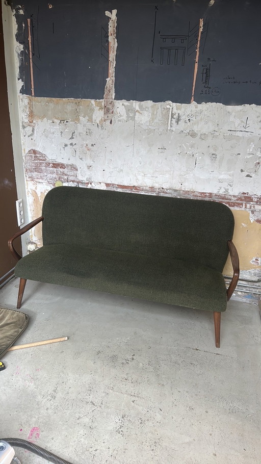 Mid - Century bench recently upholstered dark green