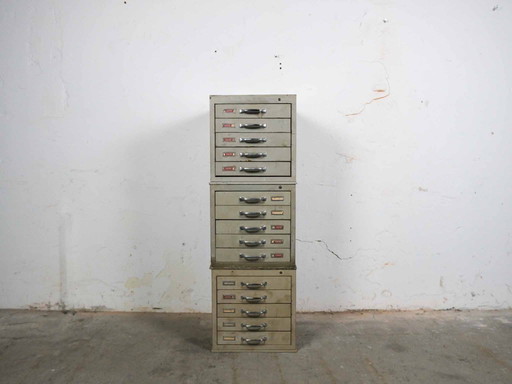 Set di 3 moduli organizer per cassettiera in metallo vintage