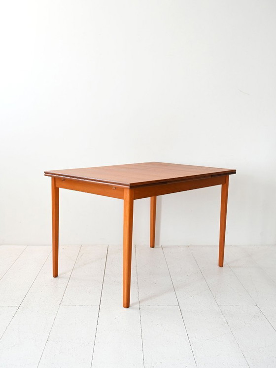 Image 1 of 1950s Scandinavian Table with Teak Top and Extensions