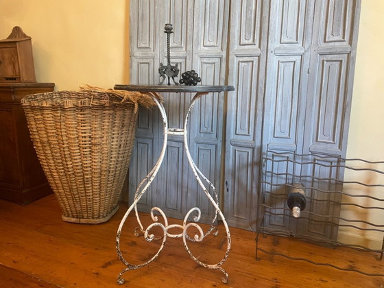 Image 1 of French Table Side Table Art Nouveau 1890 With Faux Marbre Hand Forged
