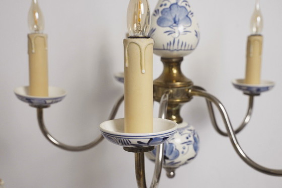 Image 1 of Antique Delft Blue Porcelain Chandelier Dutch Ceramic Ceiling Light Blue White Farmhouse Cottagecore Lighting