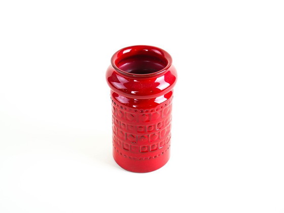 Image 1 of Red ceramic vase, German design, 1960s, made in West Germany