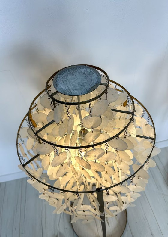Image 1 of Lampade da terra vintage in metallo con dischi a conchiglia Verner Panton