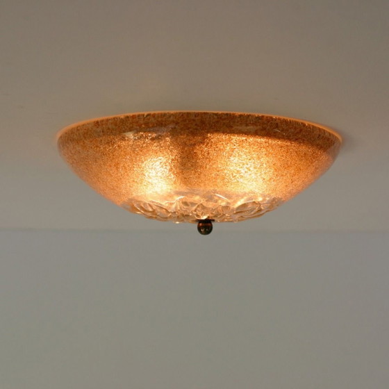 Image 1 of Plafonnier Mavros « Bella » | Design grec | Verre ambré à poudre d'or | Années 1970
